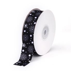 Ripsband 25 mm - svart med vita snöflingor