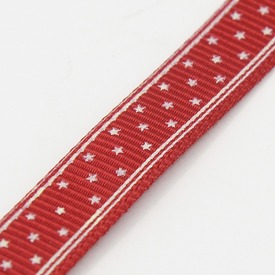 Ripsband 10 mm - rött med vita stjärnor