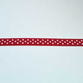 Ripsband 10 mm - röd med vita prickar
